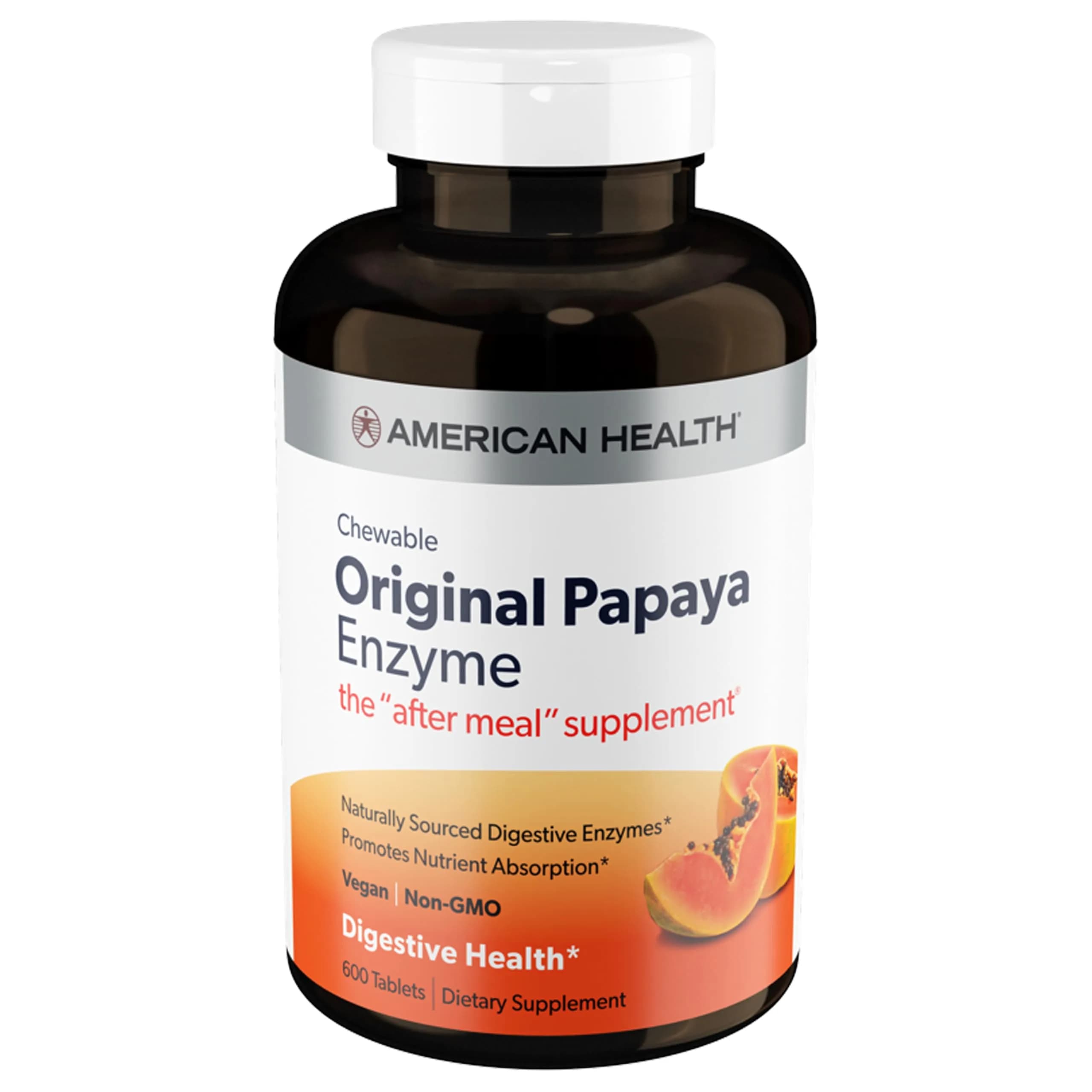 American Health Papaya Enzyme Chewable Tablets 600 Count | Natural Digestive Support for Adults — No Color