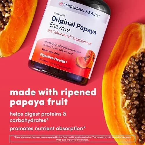 American Health Papaya Enzyme Chewable Tablets 600 Count | Natural Digestive Support for Adults thumbnail 3
