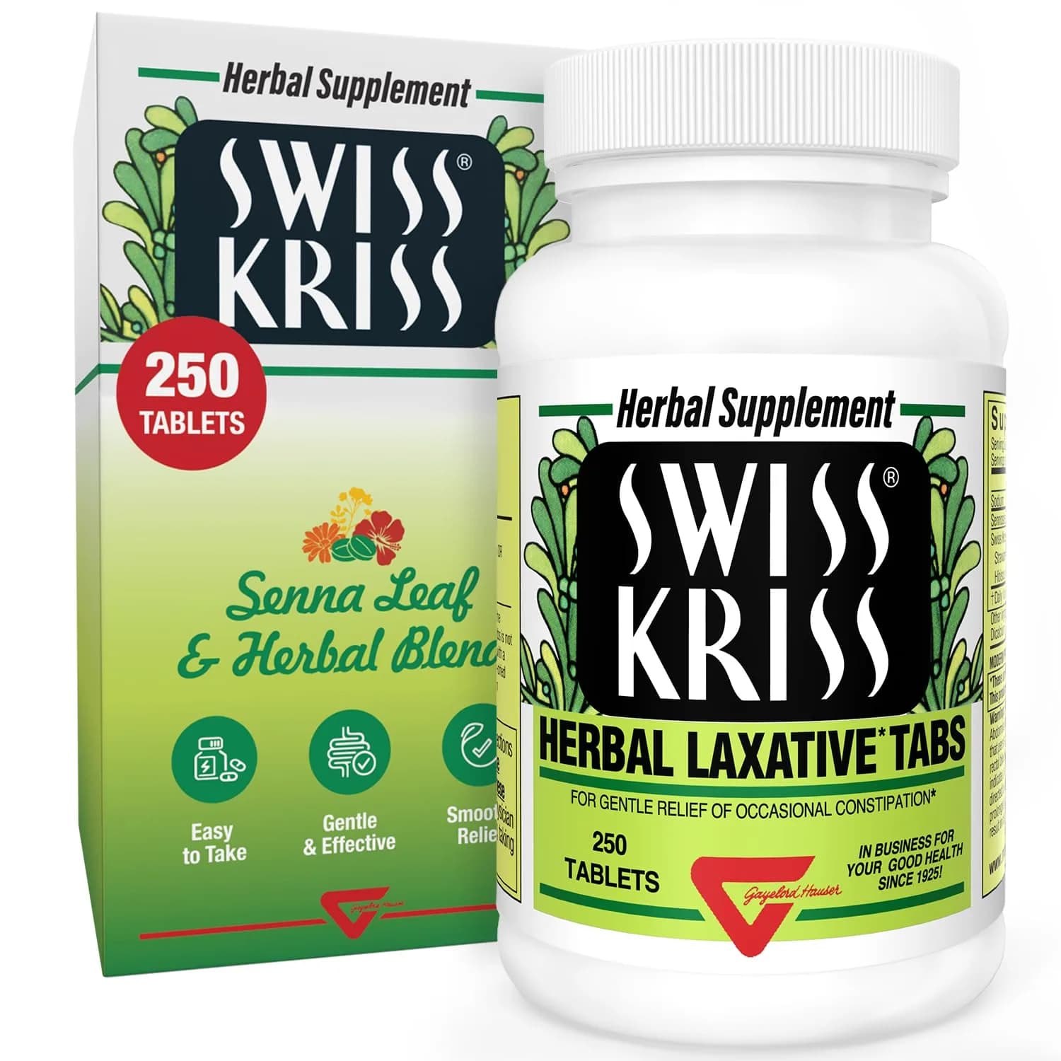 Swiss Kriss Herbal Laxative Tablets, Gentle & Natural Relief for Adults & Children Over 6, 250 Tablets — Tablets