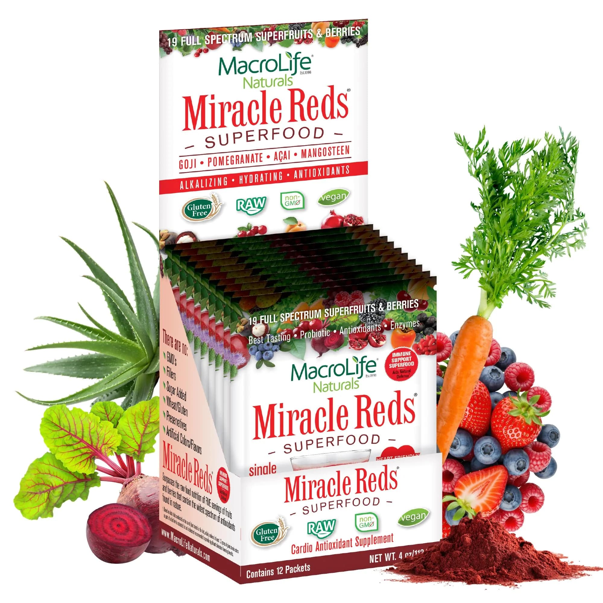 MacroLife Naturals Miracle Reds Superfood Powder, 10oz | 19 Superfruits & Antioxidants for Daily Wellness — 4 Ounce
