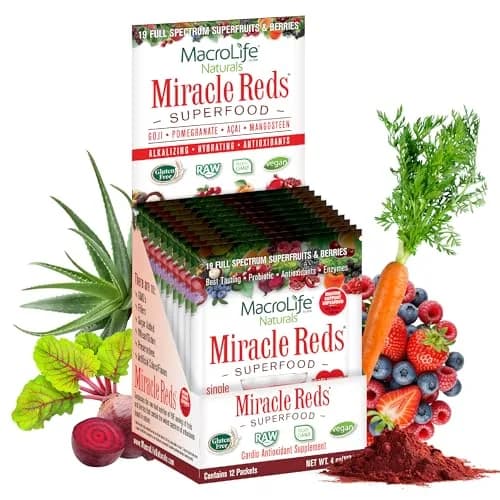 MacroLife Naturals Miracle Reds Superfood Powder, 4 Oz | 19 Fruits, Vegan, Gluten-Free, 12 Packets thumbnail 1