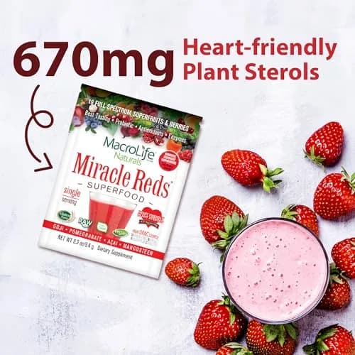 MacroLife Naturals Miracle Reds Superfood Powder, 4 Oz | 19 Fruits, Vegan, Gluten-Free, 12 Packets thumbnail 6