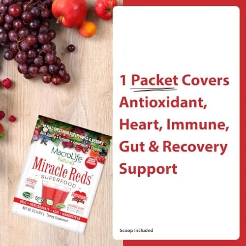 MacroLife Naturals Miracle Reds Superfood Powder, 4 Oz | 19 Fruits, Vegan, Gluten-Free, 12 Packets thumbnail 3