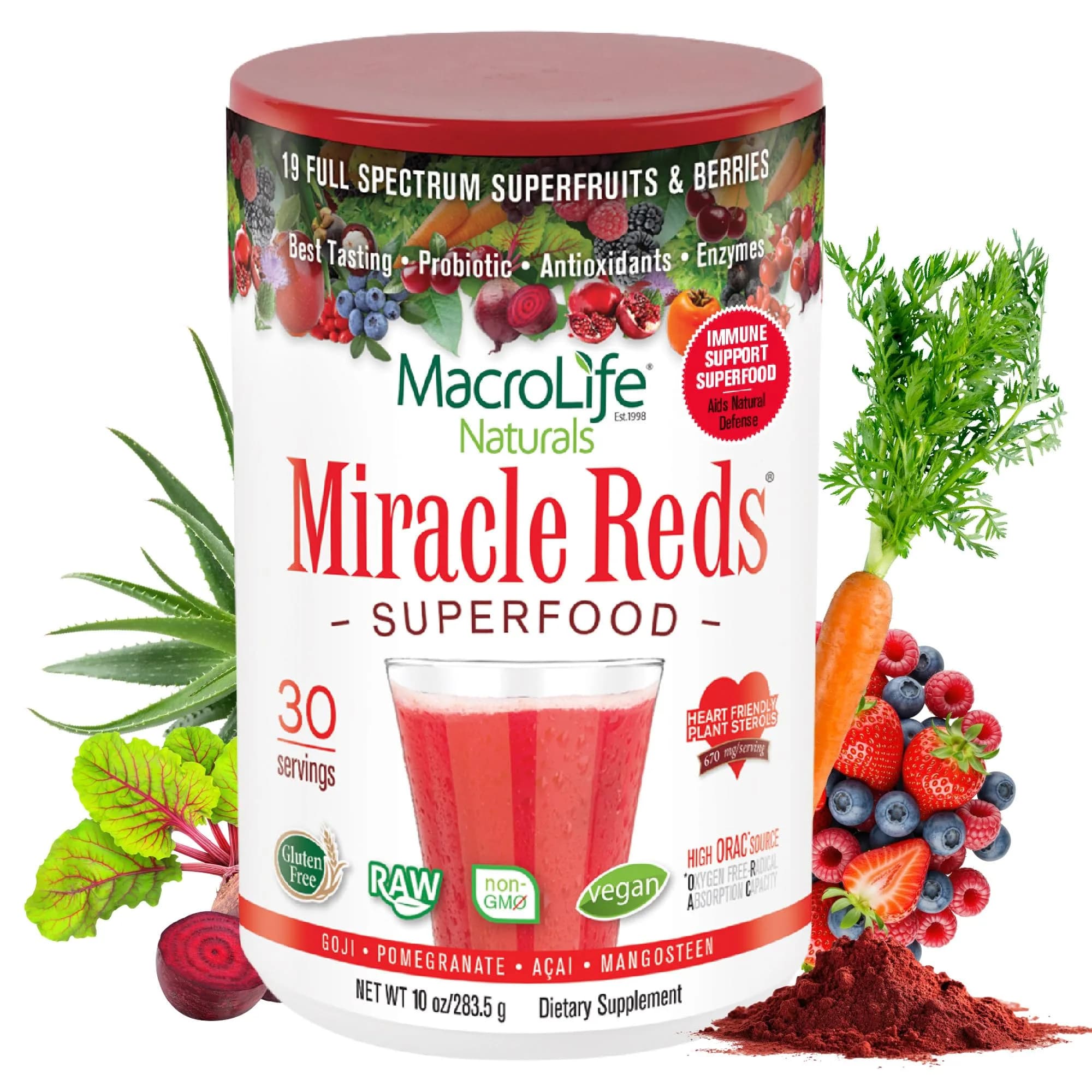 MacroLife Naturals Miracle Reds Superfood Powder, 10oz | 19 Superfruits & Antioxidants for Daily Wellness — 10 Ounce