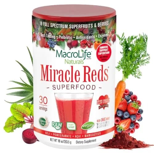 MacroLife Naturals Miracle Reds Superfood Powder, 10oz | 19 Superfruits & Antioxidants for Daily Wellness thumbnail 1