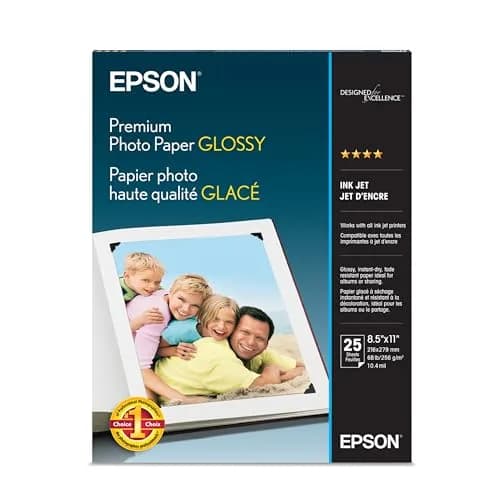 Epson Premium Glossy Photo Paper 8.5x11 Inches 25 Sheets | Bright White Resin Coated Paper thumbnail 1