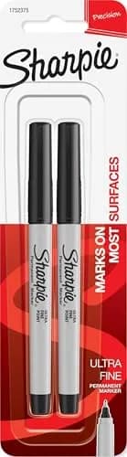 Sharpie Permanent Markers Ultra Fine Point Black 2 Count | Precise Writing for Office, School, and Crafts thumbnail 1