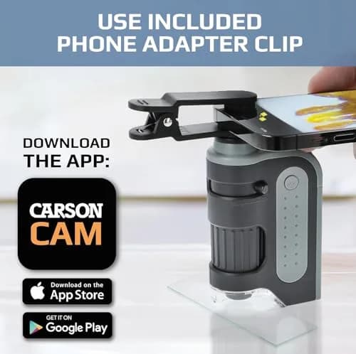 Carson MicroBrite Pro 60x-120x LED Pocket Microscope with Smartphone Adapter | STEM Science Kit for Kids thumbnail 2