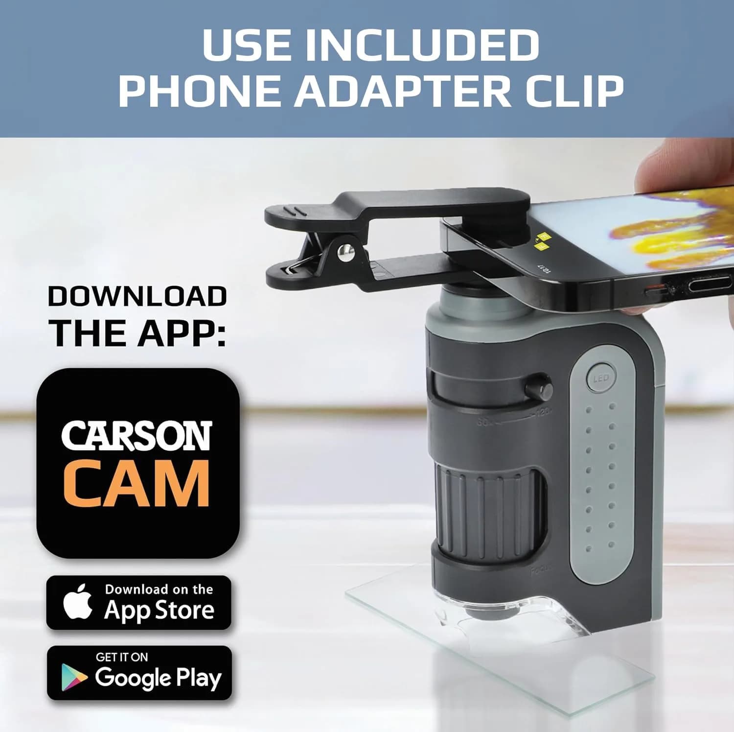 Carson MicroBrite Pro 60x-120x LED Pocket Microscope with Smartphone Adapter | STEM Science Kit for Kids - view 2