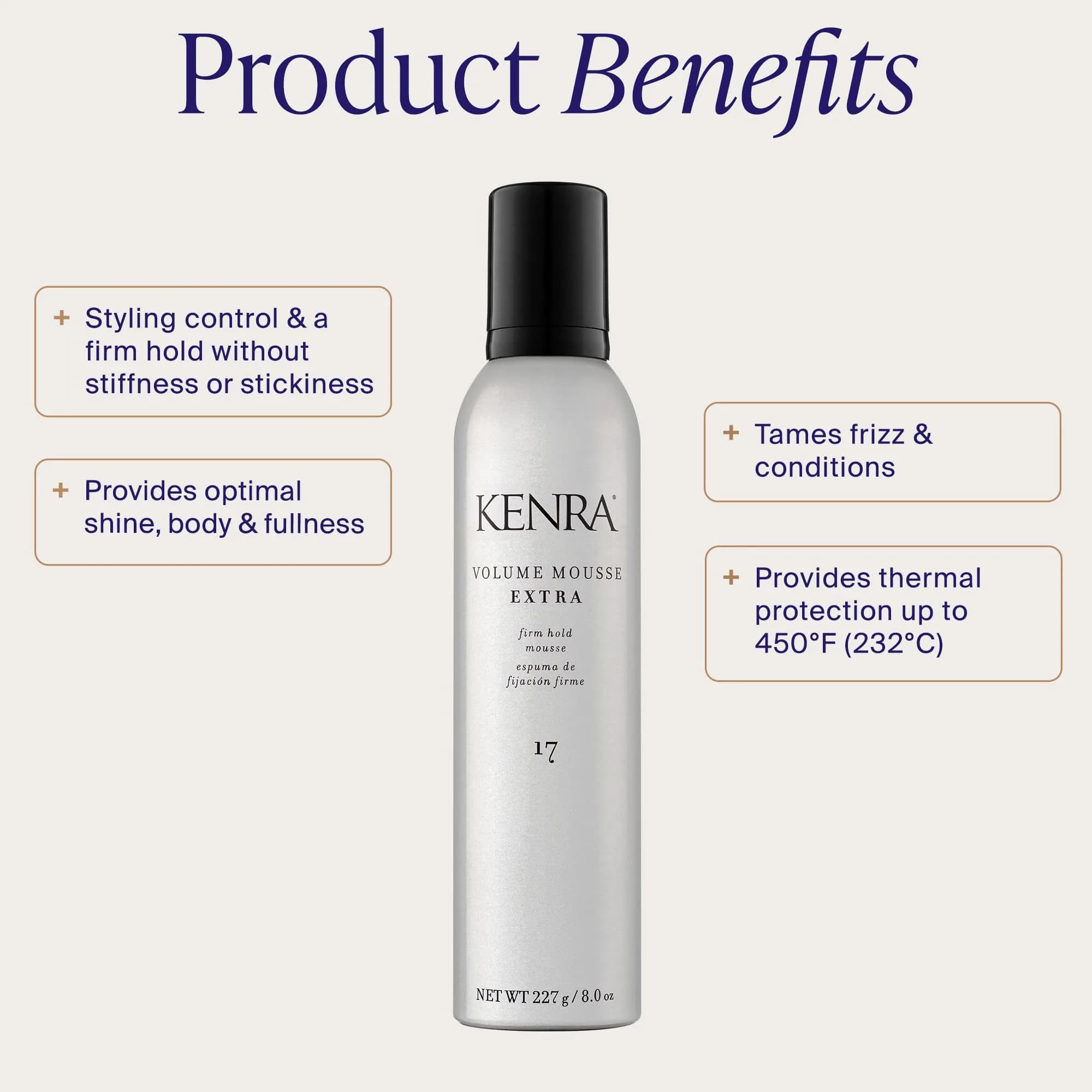 Kenra Volume Mousse Extra 17 Firm Hold Mousse 237ml (8 fl oz) | Thermal Protection up to 450F - view 2