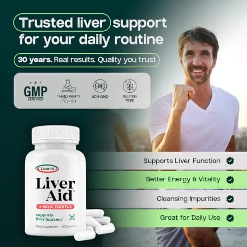 LIVERITE Liver Aid with Milk Thistle 60 Capsules | Supports Healthy Liver Function, Energy & Metabolism thumbnail 7