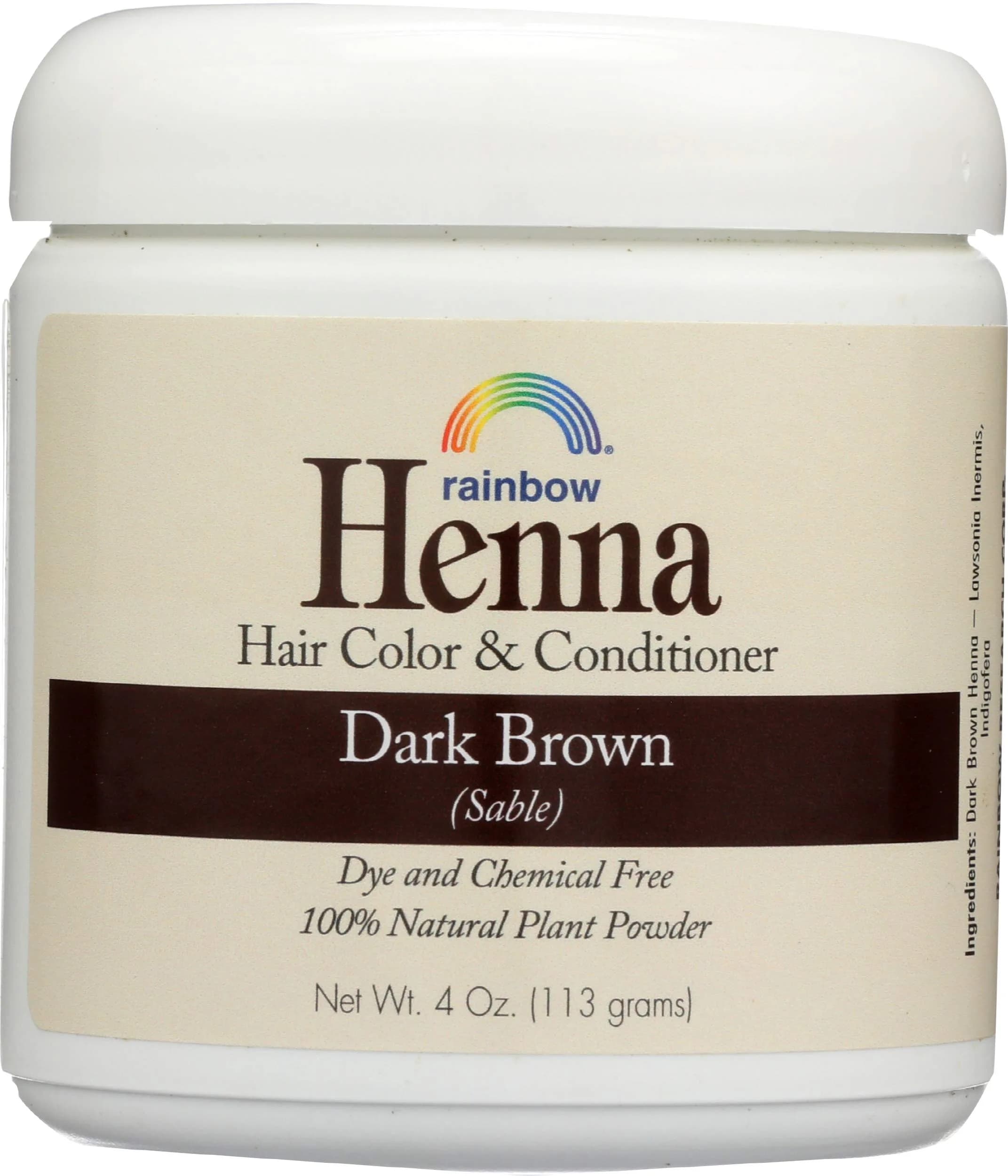 Rainbow Research Henna Hair Color and Conditioner, Dark Brown, 113 g (4 Ounce) | Natural Gray Coverage — Dark Brown