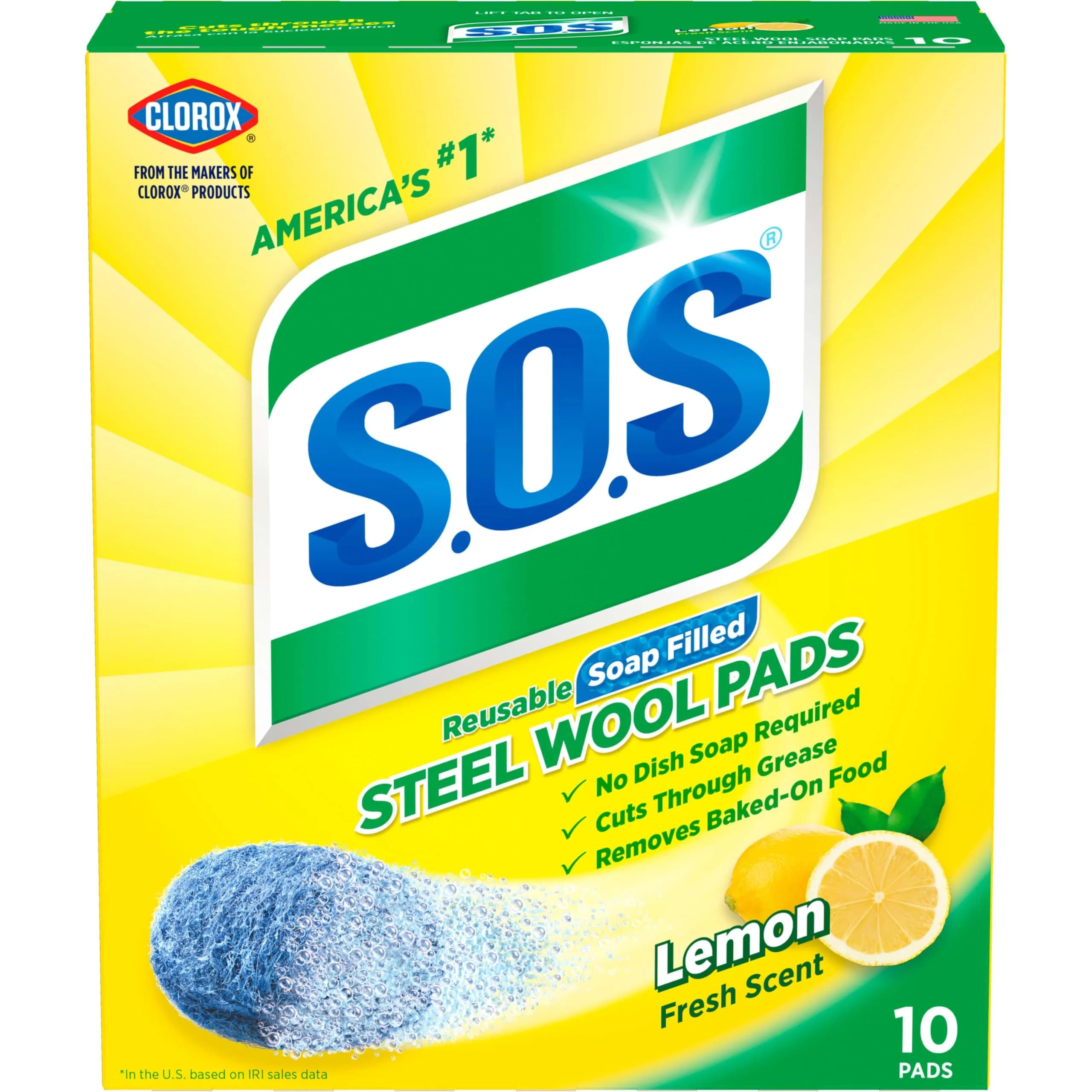 S.O.S Steel Wool Soap Pads Lemon Fresh 10 Count | Powerful Cleaning for Tough Grime - main product image