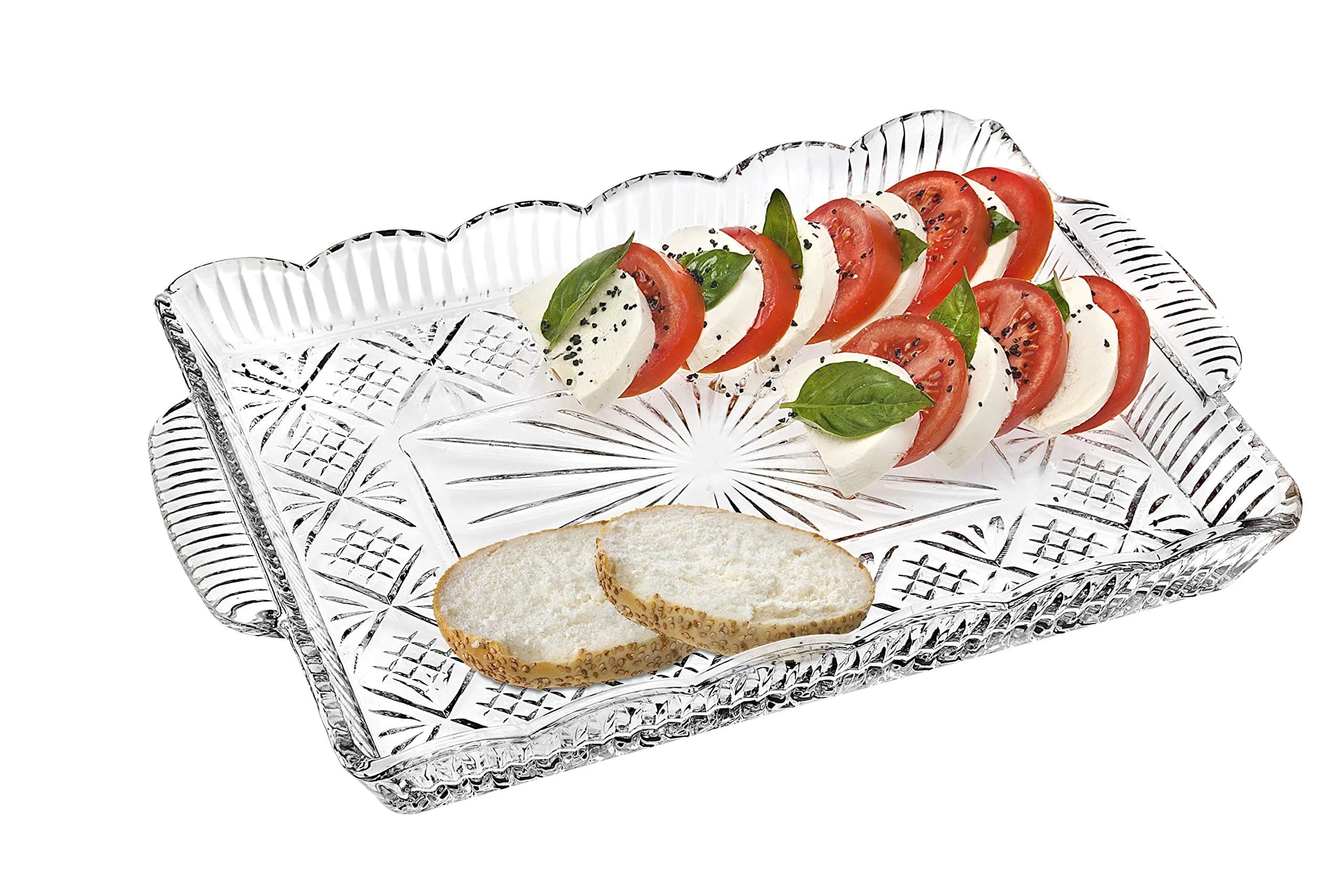 Godinger Serving Tray, Desserts Decor Platter for Appetizers, Snack & Fruit | Rectangular Lead Crystal Housewarming Gift — Clear