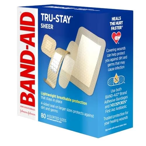 BAND-AID Tru-Stay Sheer Adhesive Bandages Assorted Sizes 80 Count | Dermatologist Tested Wound Dressing thumbnail 4
