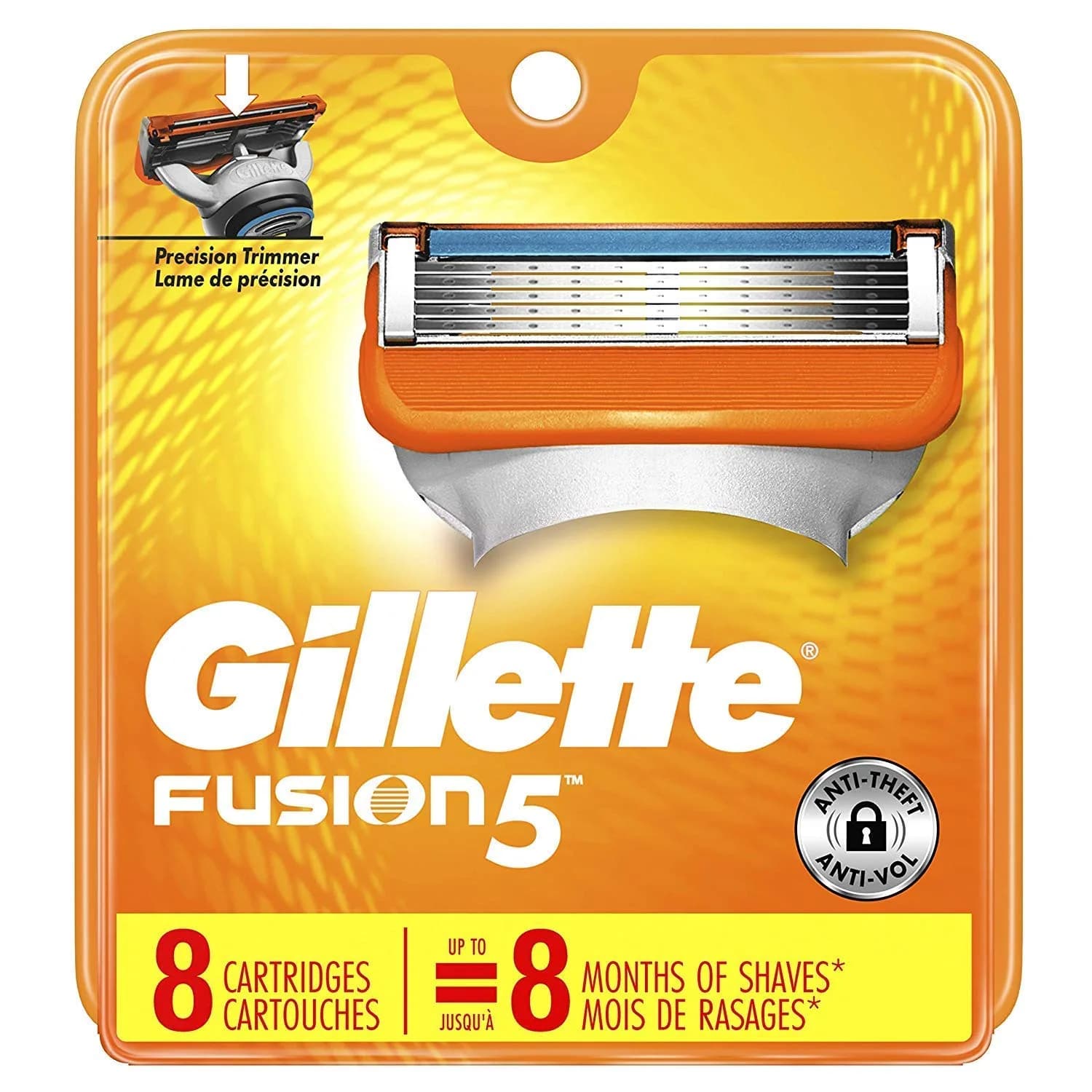 Gillette Fusion 5 Power Cartridges 8 ea | Precision 5-Blade System with Microfins & Indicator Strip