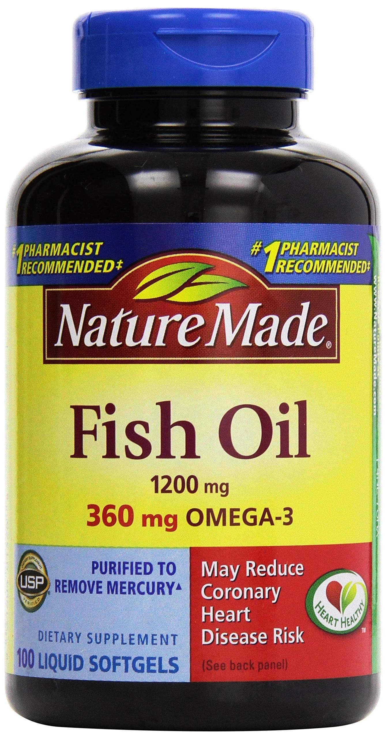 Nature Made Fish Oil Omega 3 Supplements 1200mg Softgels 100 Count | Heart Health Support — No Color