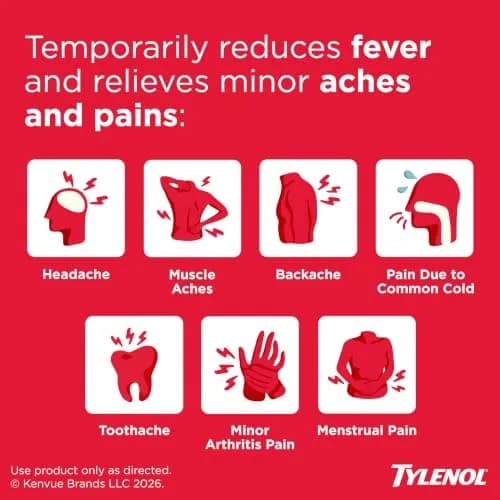 Tylenol Extra Strength Acetaminophen 500 mg Caplets | Fast Pain & Fever Relief for Adults & Kids 12+ thumbnail 2