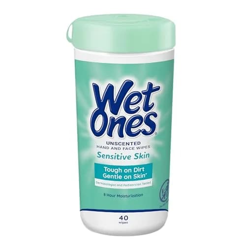 Wet Ones Sensitive Skin Hand & Face Wipes Unscented 40 Count (201 ml) | Hypoallergenic & Paraben Free thumbnail 1