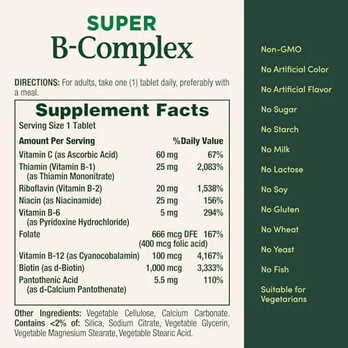 Nature's Bounty Super B Complex Vitamins with Vitamin C & Folic Acid, 150 Tablets | Supports Energy Metabolism & Immune Health thumbnail 5