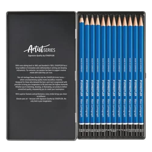 STAEDTLER Mars Lumograph Art Drawing Pencils 12-Piece Gift Set in Metal Tin | Versatile Graphite Range for Artists thumbnail 3