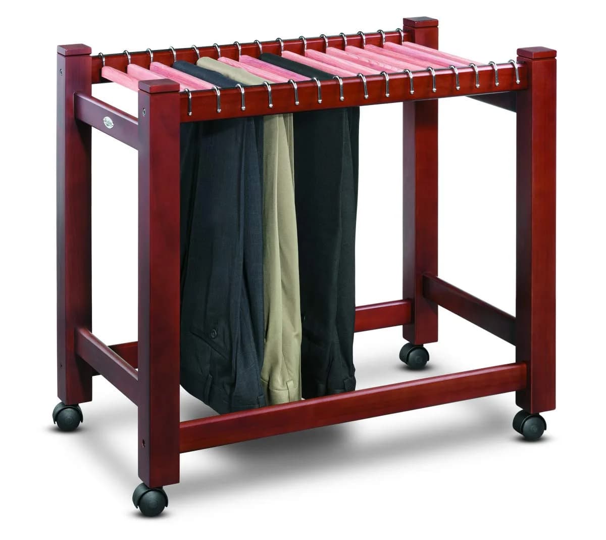 Woodlore Wooden Pant Trolley/Trouser Rack | Elegant Cedar Storage for 15+ Pants — red