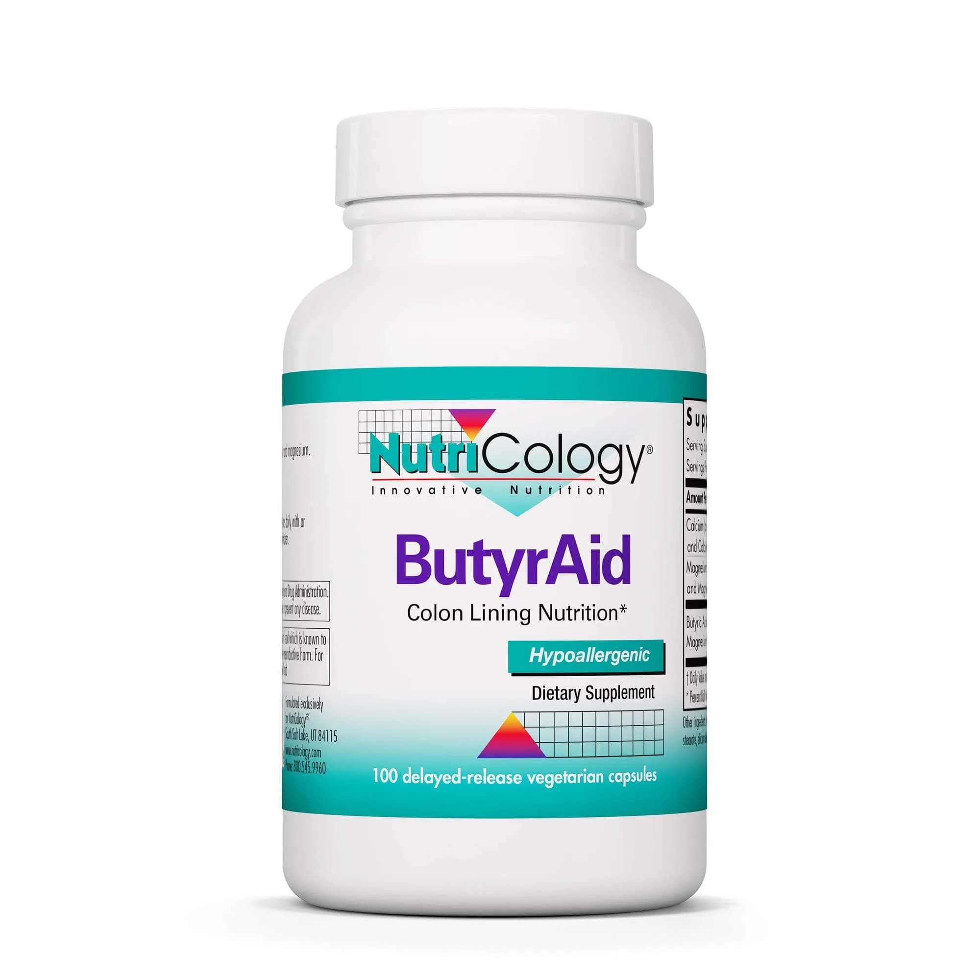 Allergy Research Group NutriCology ButyrAid 200 mg | Gut & Colon Support, 100 Vegetarian Capsules - main product image
