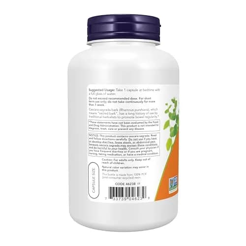 NOW Cascara Sagrada 450 mg Herbal Regularity 250 Veg Caps | Promotes Bowel Function thumbnail 3