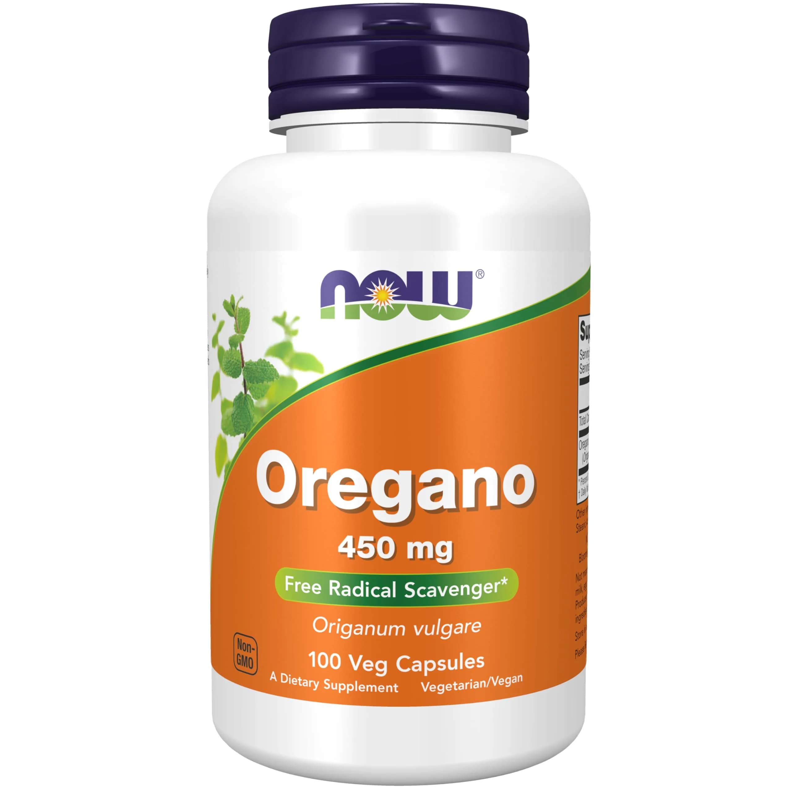 NOW Foods Oregano 450 mg Veggie Capsules | 100 Count, Free Radical Scavenger — Yellow/Brown