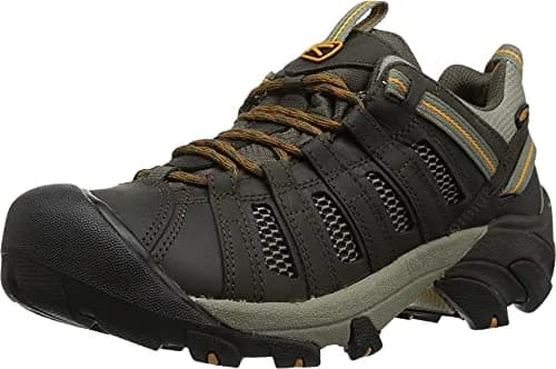 KEEN Voyageur Low Height Breathable Hiking Shoes, Black Olive/Inca Gold, 9 US | Water-Resistant Leather & Mesh thumbnail 1