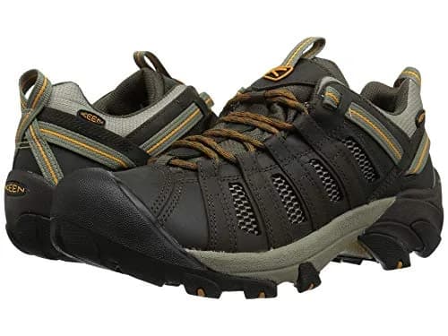 KEEN Voyageur Low Height Breathable Hiking Shoes, Black Olive/Inca Gold, 9 US | Water-Resistant Leather & Mesh thumbnail 2