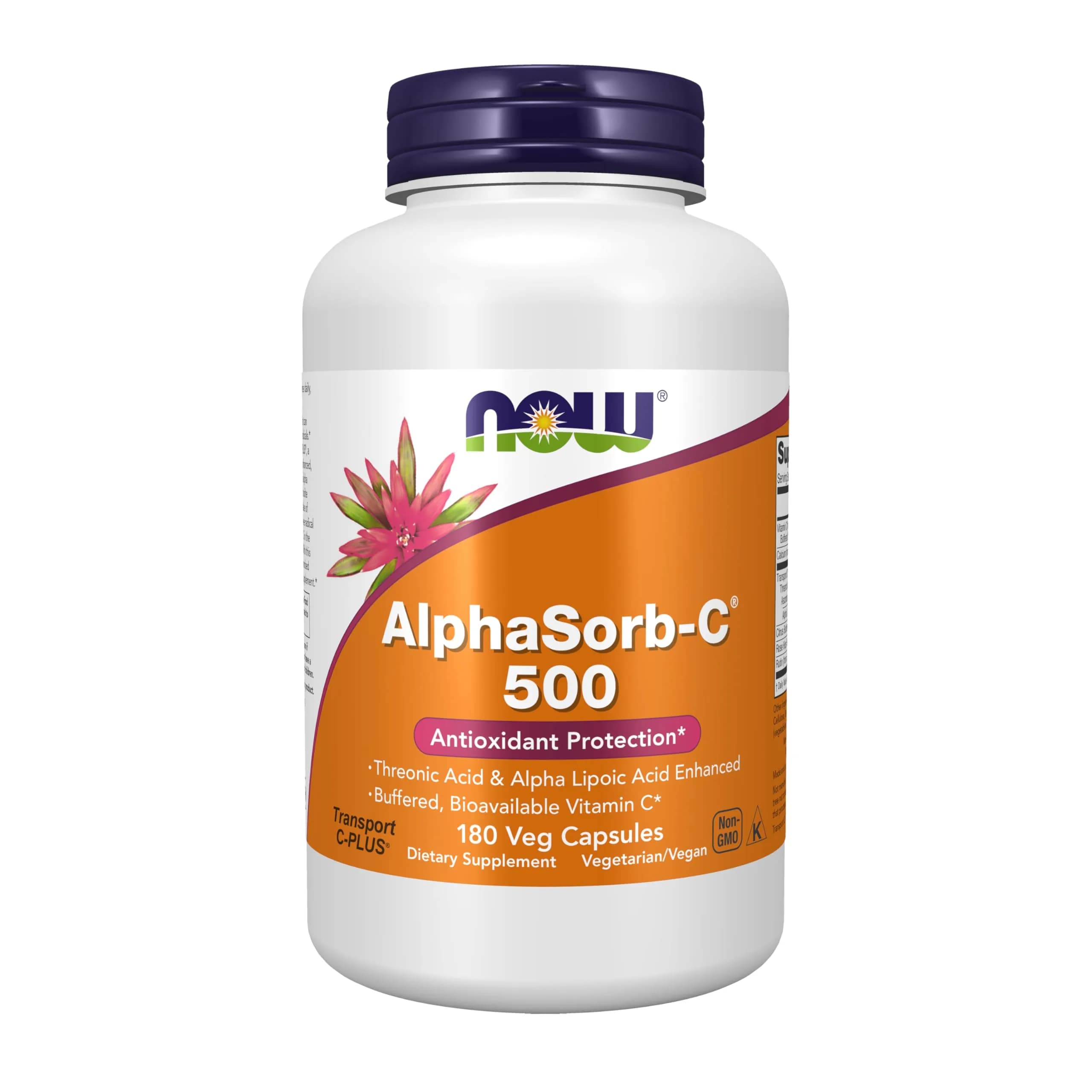 NOW AlphaSorb-C® 500 mg Transport C-PLUS® | Buffered Vitamin C Veg Caps for Cellular Health — Tan W/Speckles