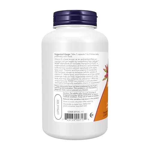 NOW AlphaSorb-C® 500 mg Transport C-PLUS® | Buffered Vitamin C Veg Caps for Cellular Health thumbnail 3