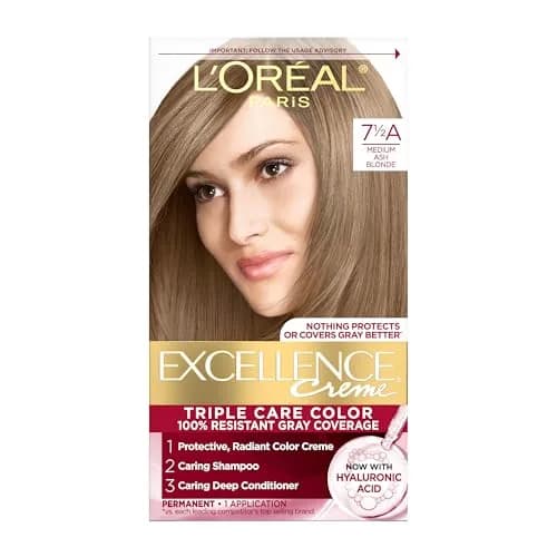 L'Oreal Paris Excellence Crème Permanent Hair Dye 7.5A Medium Ash Blonde | Triple Care Color with Hyaluronic Acid for 100% Gray Coverage thumbnail 1