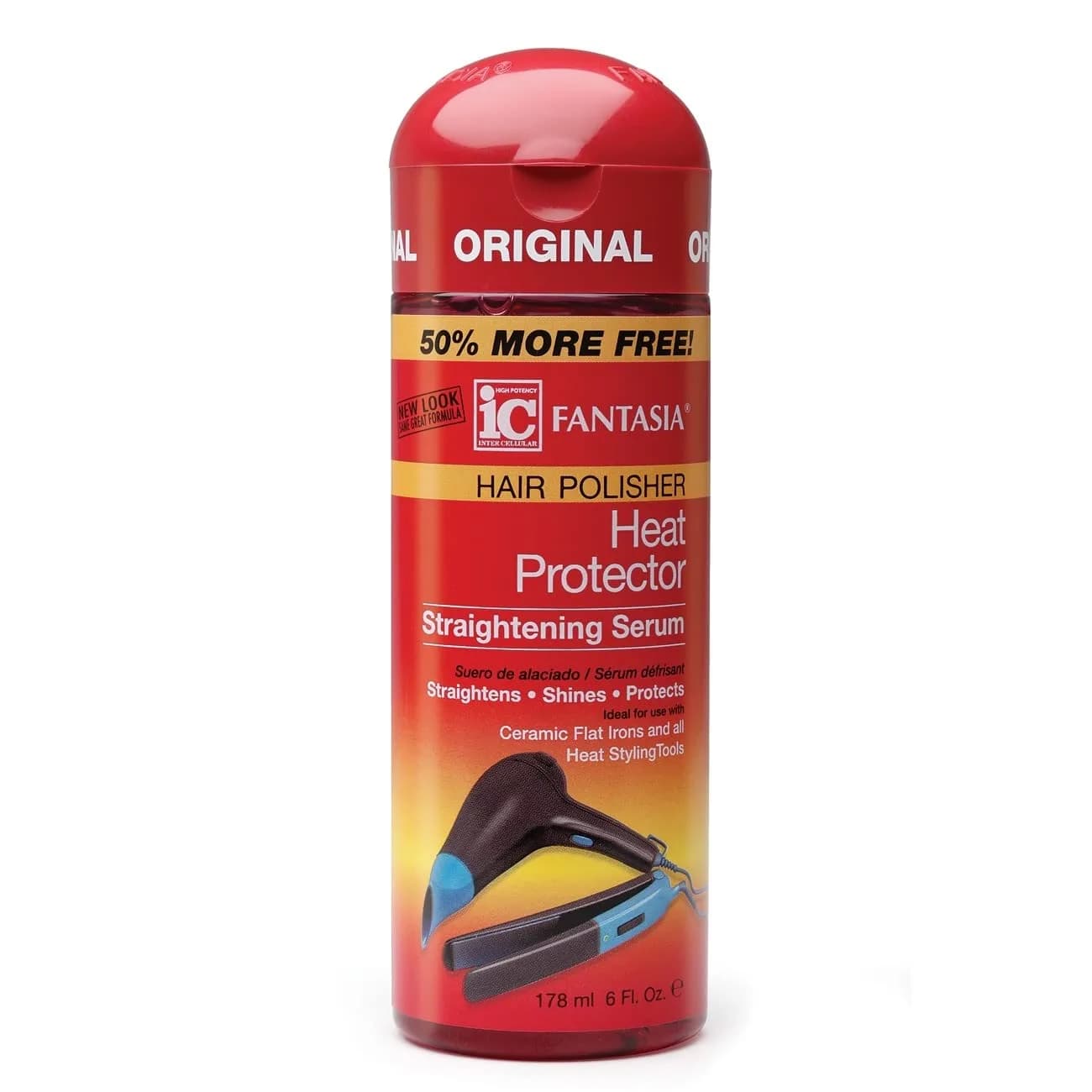 Fantasia High Potency IC Heat Protector Straightening Serum, Hair Polisher 177ml (6 Fl Oz) | Protects Hair from Heat Damage — 6 Fl Oz