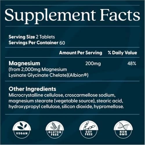 Doctor's Best High Absorption Magnesium Glycinate Lysinate Supplement 200mg 120 Count Tablets | Sleep Support & Muscle Relaxation thumbnail 3