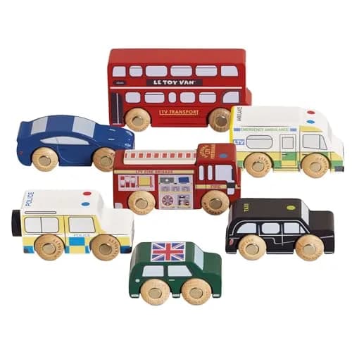 Le Toy Van London Car Set Premium Wooden Toys for Kids Ages 3 Years & Up (TV267), 7-pk | London-Themed Wooden Vehicles thumbnail 1