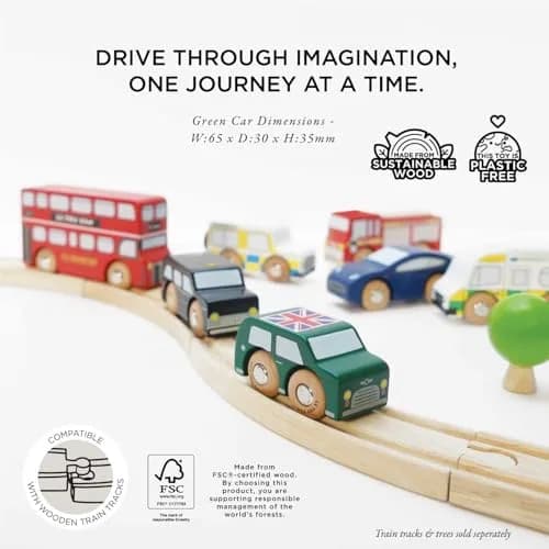 Le Toy Van London Car Set Premium Wooden Toys for Kids Ages 3 Years & Up (TV267), 7-pk | London-Themed Wooden Vehicles thumbnail 2