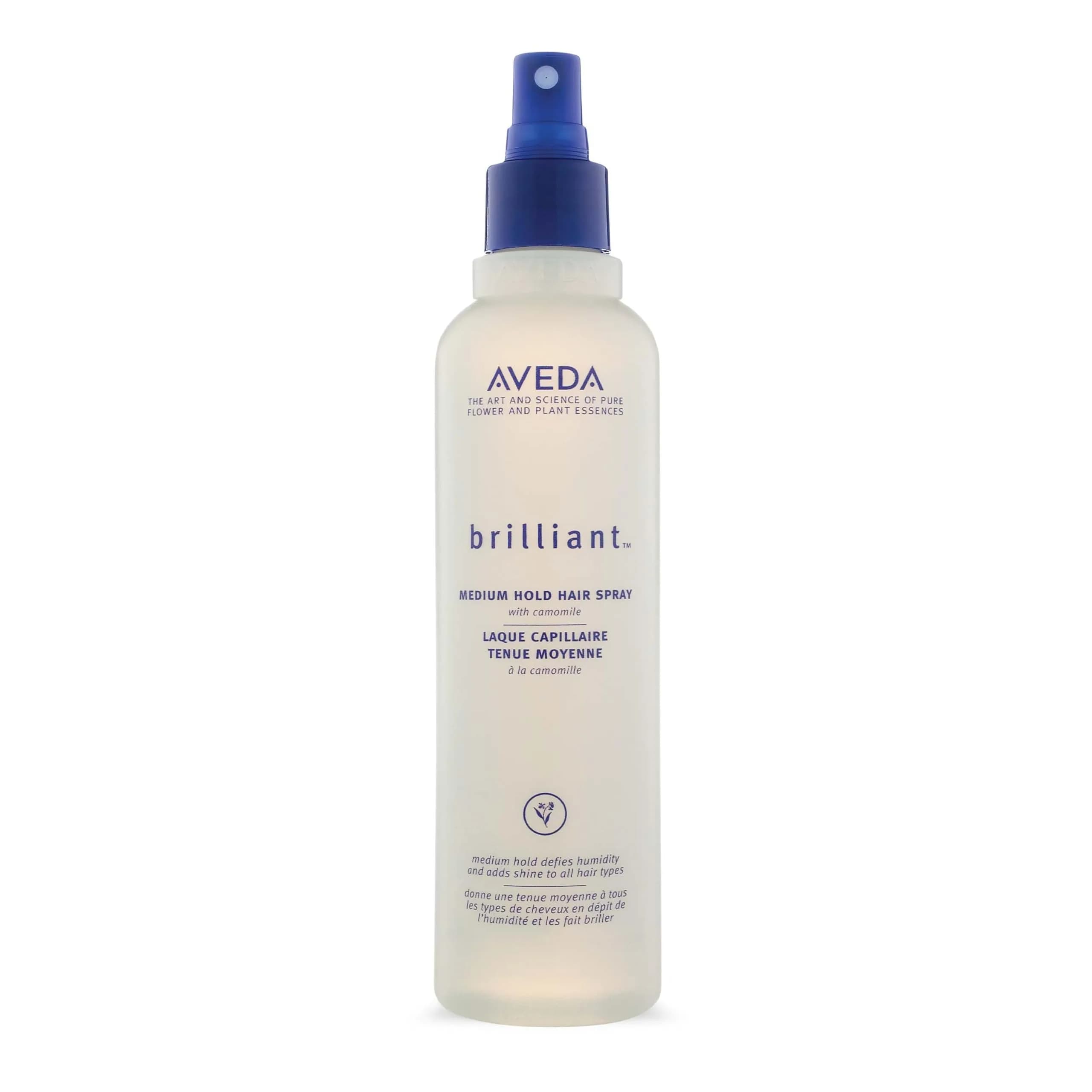 Aveda Brilliant Medium Hold Hair Spray | Non-Aerosol, Humidity Defense, Shine, All Hair Types, Jasmine & Rose Aroma (8.5 Fl Oz) — Clear