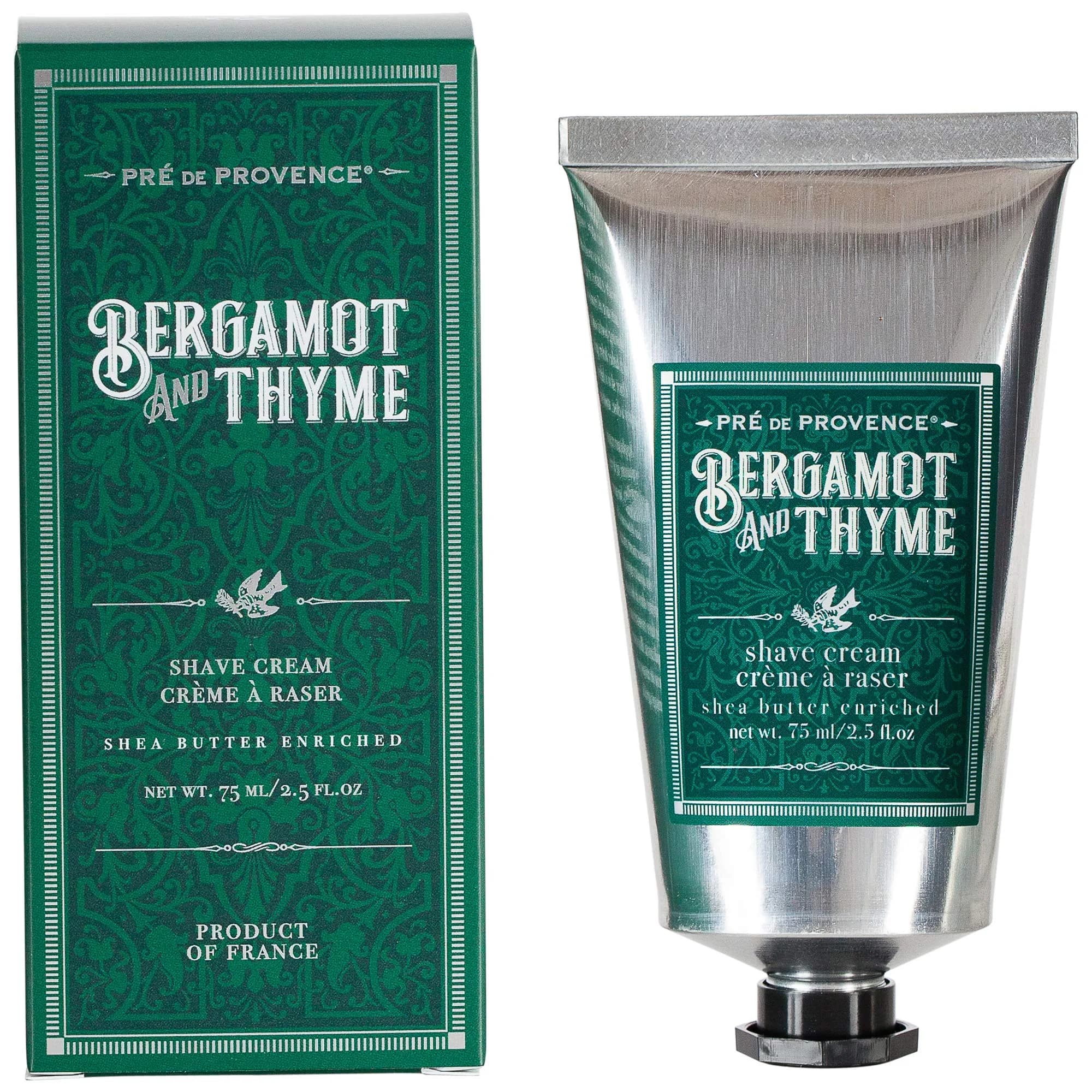 Pre de Provence Bergamot & Thyme Men's Shave Cream 75ml (2.5 Fl Oz) | Hydrating & Nourishing for Dry Skin