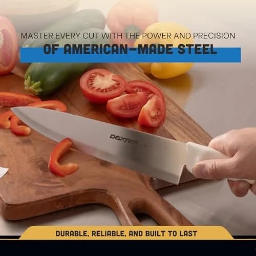 Dexter 10” Cook’s Knife – P94802, High-Carbon Stainless Steel Blade, White Handle, Hand-Honed Edge, Made in USA | Precision Slicing thumbnail 4