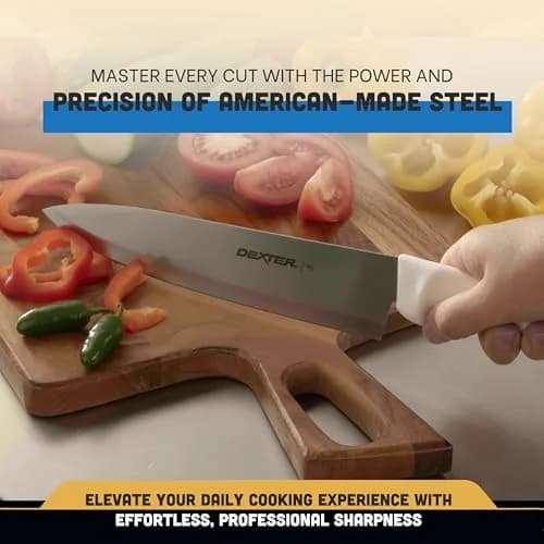 Dexter 10” Cook’s Knife – P94802, High-Carbon Stainless Steel Blade, White Handle, Hand-Honed Edge, Made in USA | Precision Slicing thumbnail 6