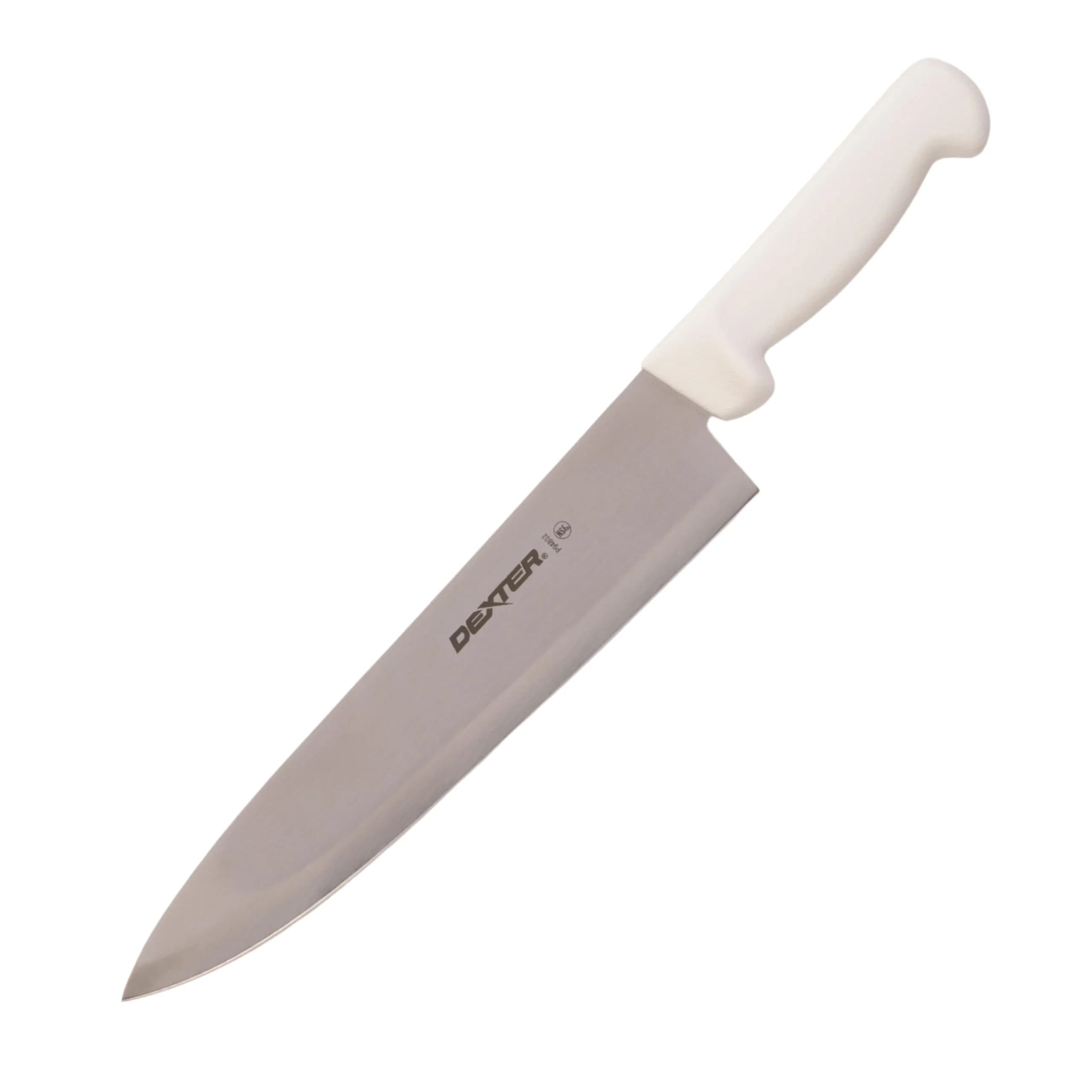 Dexter 10” Cook’s Knife – P94802, High-Carbon Stainless Steel Blade, White Handle, Hand-Honed Edge, Made in USA | Precision Slicing