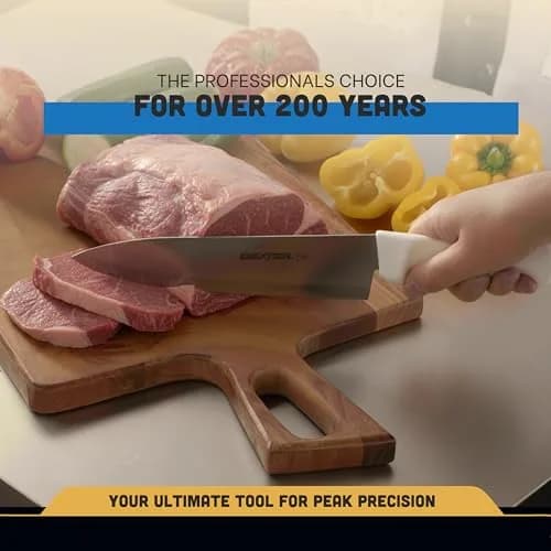 Dexter 10” Cook’s Knife – P94802, High-Carbon Stainless Steel Blade, White Handle, Hand-Honed Edge, Made in USA | Precision Slicing thumbnail 7