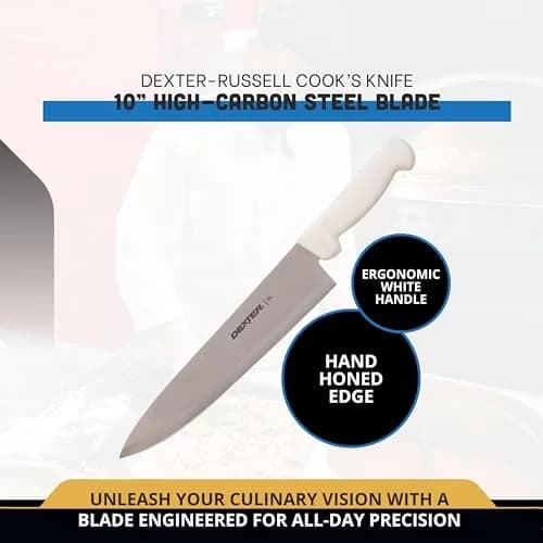Dexter 10” Cook’s Knife – P94802, High-Carbon Stainless Steel Blade, White Handle, Hand-Honed Edge, Made in USA | Precision Slicing thumbnail 2