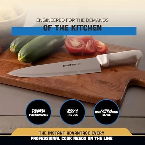 Dexter 10” Cook’s Knife – P94802, High-Carbon Stainless Steel Blade, White Handle, Hand-Honed Edge, Made in USA | Precision Slicing thumbnail 3
