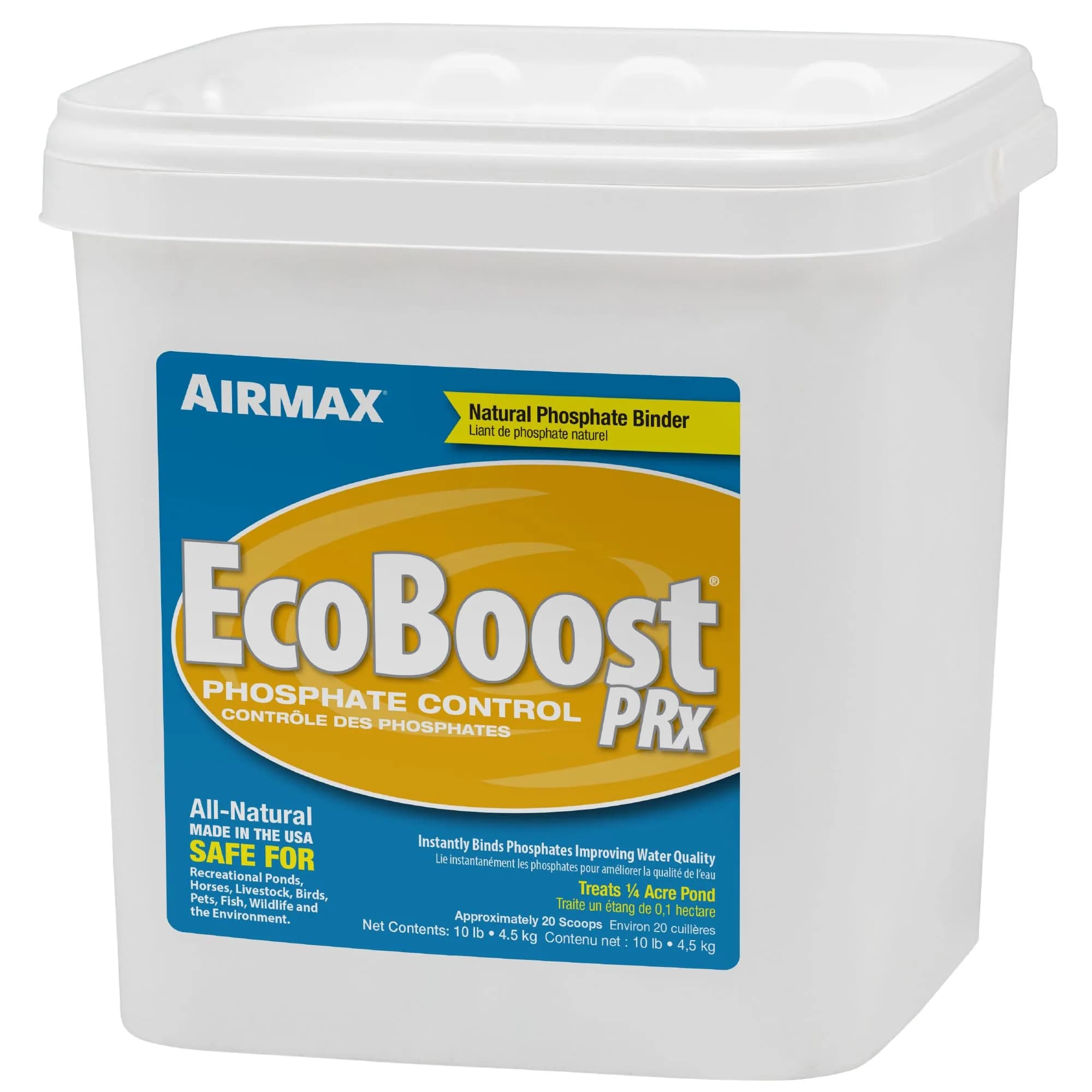 Airmax EcoBoost PRx Natural Pond Water Clarifier Binds Phosphates 10 lb | Safe, Natural Water Treatment for Ponds — 20 Scoops