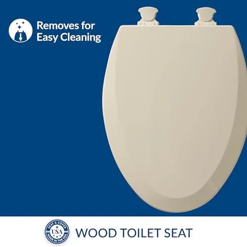 Bemis 1500EC 146 Almond Elongated Molded Wood Toilet Seat with Easy-Clean & Change Hinge | Durable, Easy Clean, Almond Finish thumbnail 2