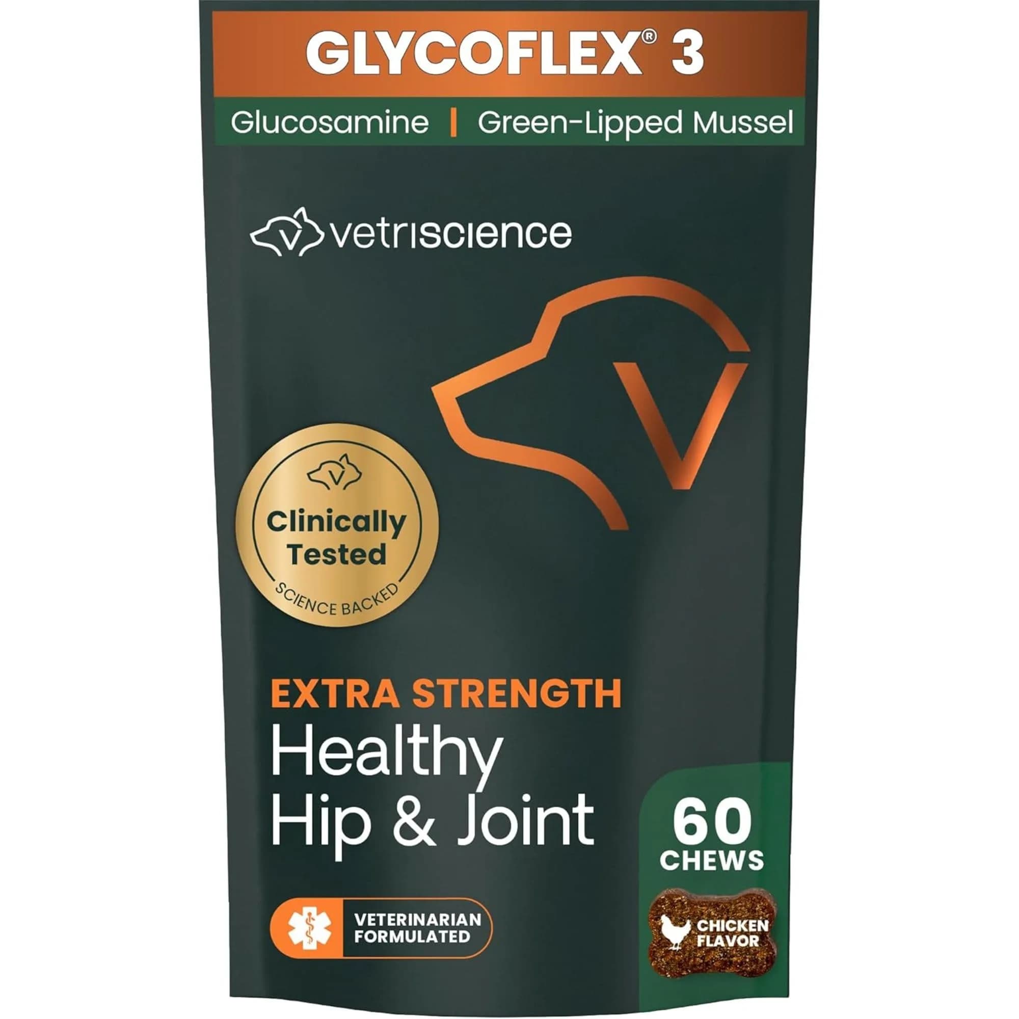 VetriScience Extra Strength Healthy Hip & Joint Chews for Dogs, 360 Chews (1080g / 2.4lb) | Vet-Formulated Mobility Support — Chicken Chews / 60 Chews