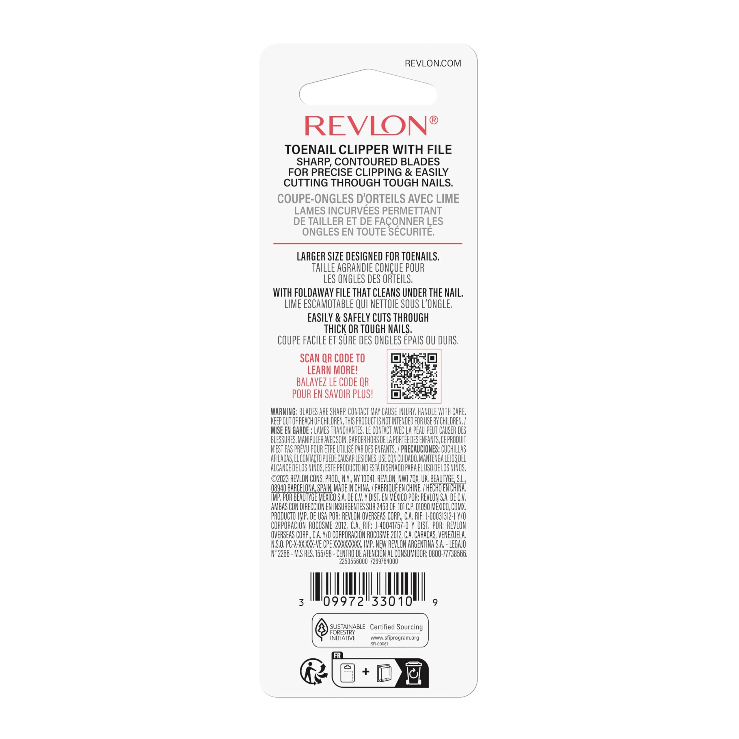 Revlon Toenail Clipper With File, Alloy Steel Curved Blade, Silver (1 Count) - view 8